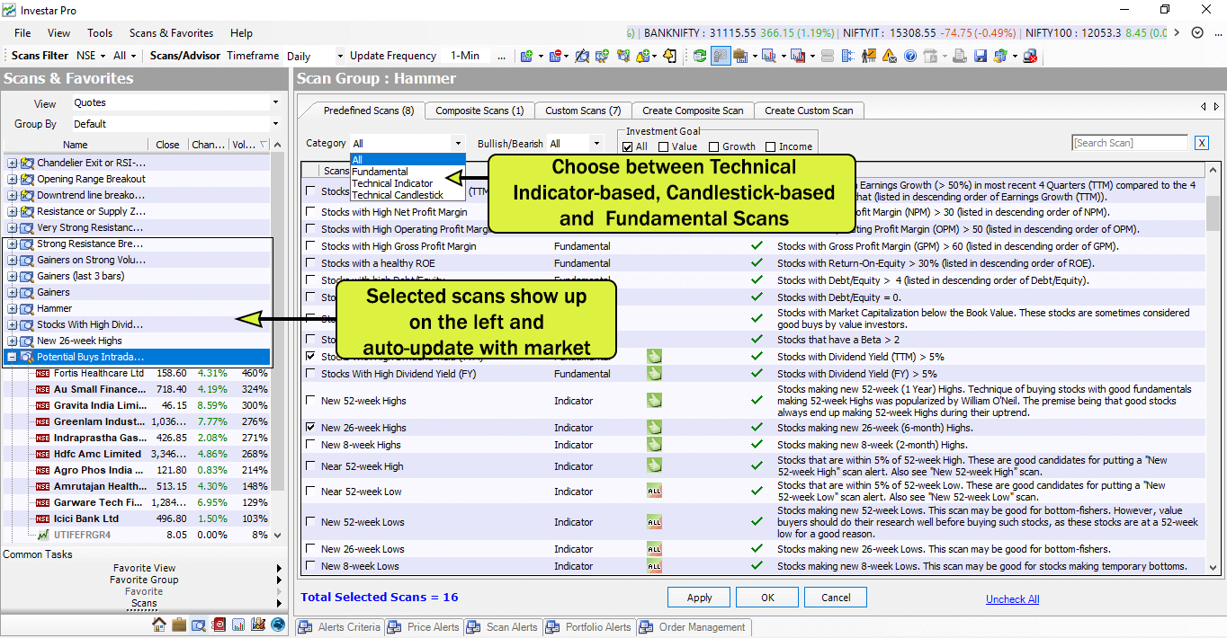 In-built pre-defined scans